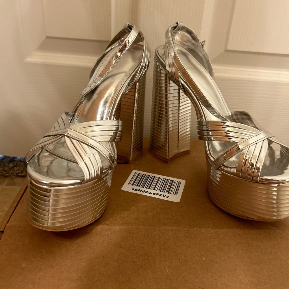 Women's Platform Metallic Chunky Heel Sandals Peep Toe Ankle